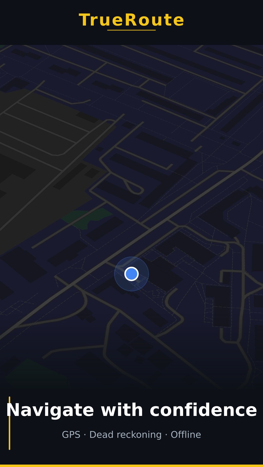 TrueRoute map screen with GPS active