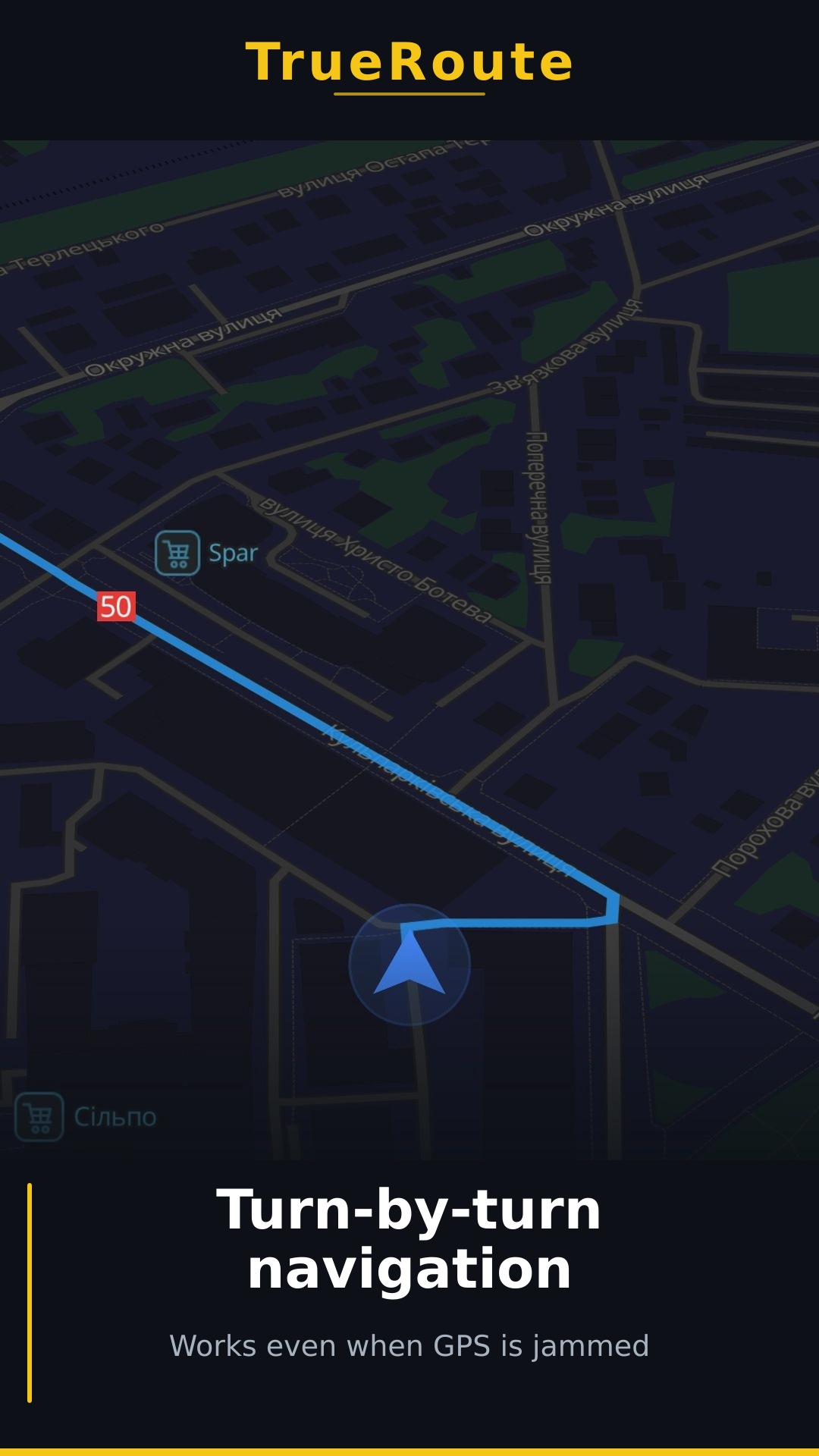 TrueRoute active turn-by-turn navigation