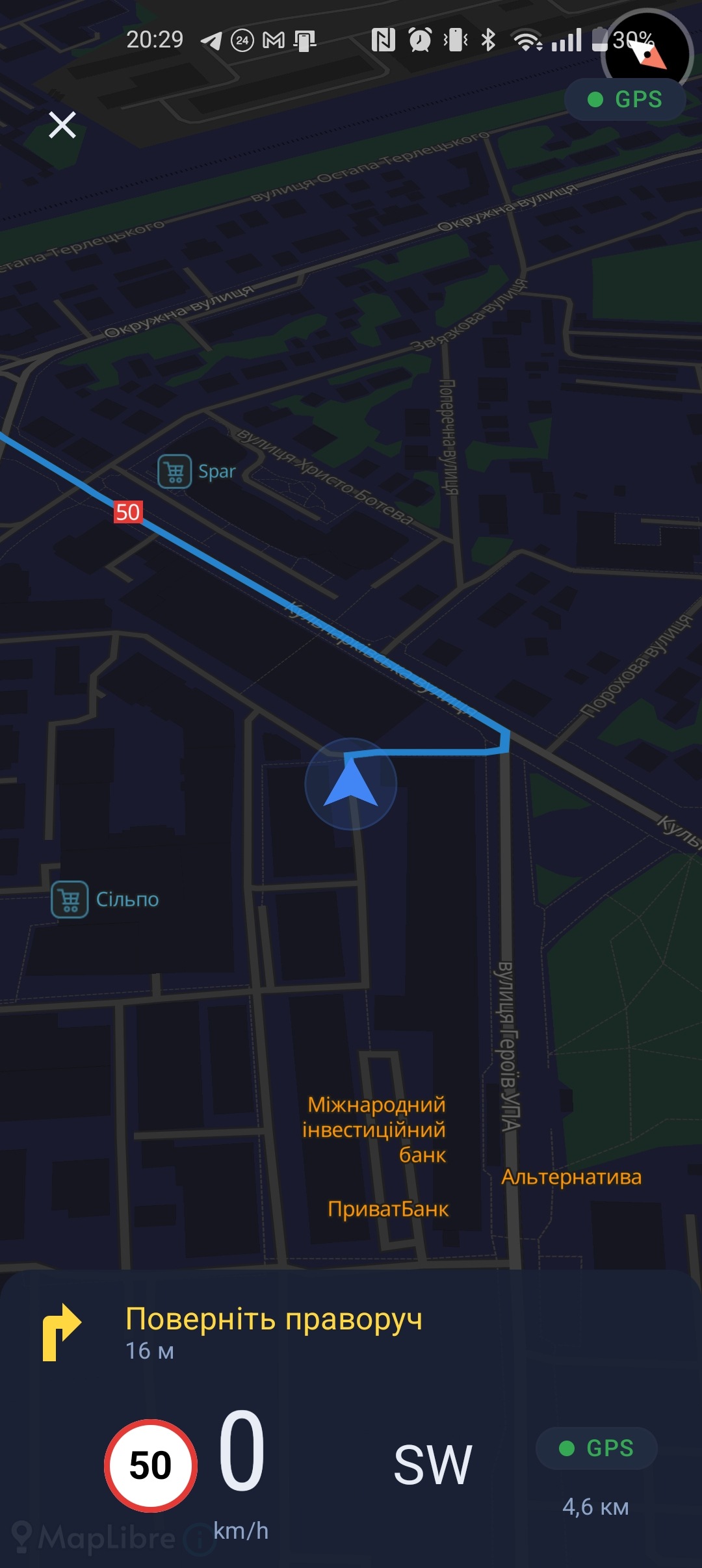 TrueRoute map showing imported GPX polyline